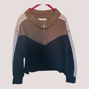 Cropped Color Block Cotton Quarter Zip Sweatshirt